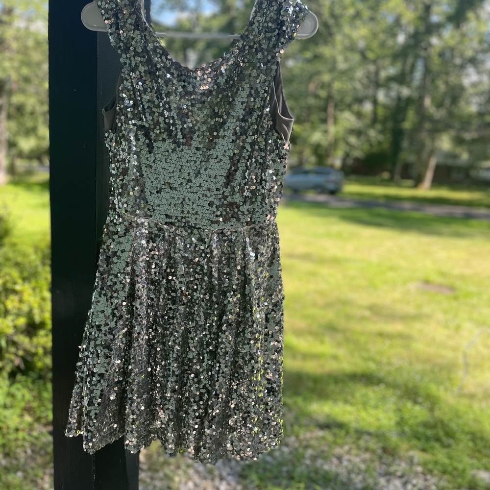 Topshop Green Sequin Fit and Flare Mini Dress